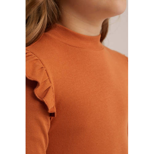 WE Fashion longsleeve donker oranje Meisjes Stretchkatoen Ronde hals Effen 170 176
