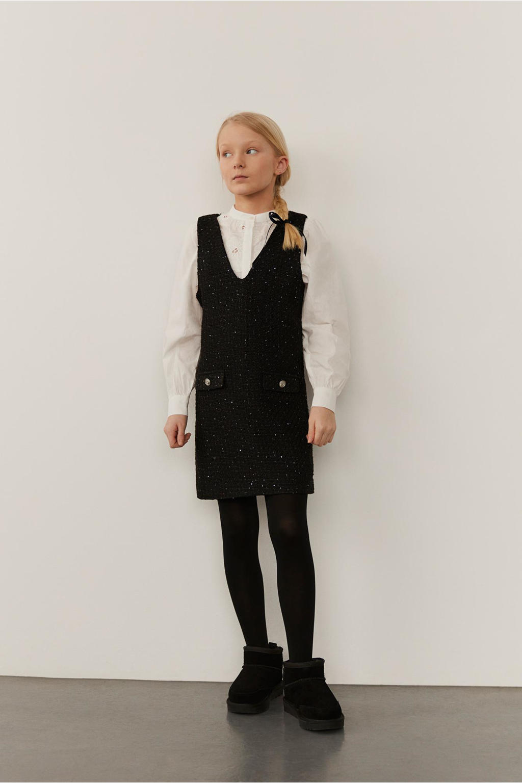 Zwarte meisjes Sofie Schnoor overgooier van polyester met effen, V-hals en ritssluiting