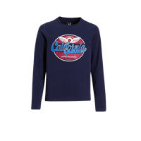 thumbnail: Donkerblauwe jongens anytime longsleeve van katoen met printopdruk, lange mouwen en ronde hals