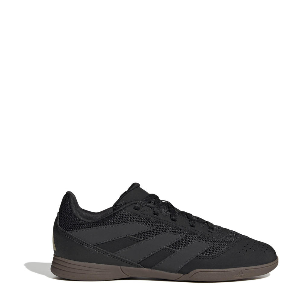 Zwart en gouden jongens en meisjes adidas Performance Predator Club IN junior zaalvoetbalschoenen van mesh-suède/voering: mesh/voetbed: eva met veters