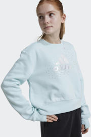 thumbnail: Lichtblauwe meisjes adidas Sportswear sweater van stretchkatoen met logo dessin, lange mouwen en ronde hals