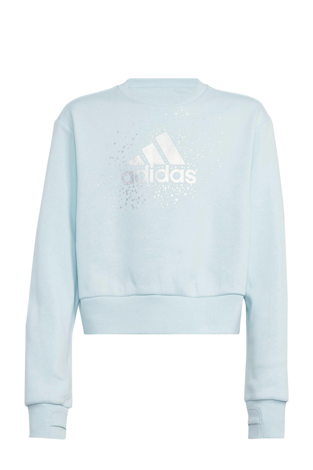 Lichtblauwe meisjes adidas Sportswear sweater van stretchkatoen met logo dessin, lange mouwen en ronde hals