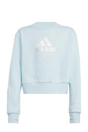 thumbnail: Lichtblauwe meisjes adidas Sportswear sweater van stretchkatoen met logo dessin, lange mouwen en ronde hals