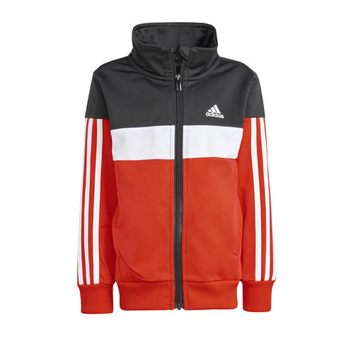 Adidas Sportswear trainingspak Tiberio rood zwart wit Joggingpak Jongens Polyester Opstaande kraag 128