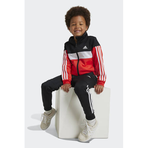 Adidas Sportswear trainingspak Tiberio rood zwart wit Joggingpak Jongens Polyester Opstaande kraag 128