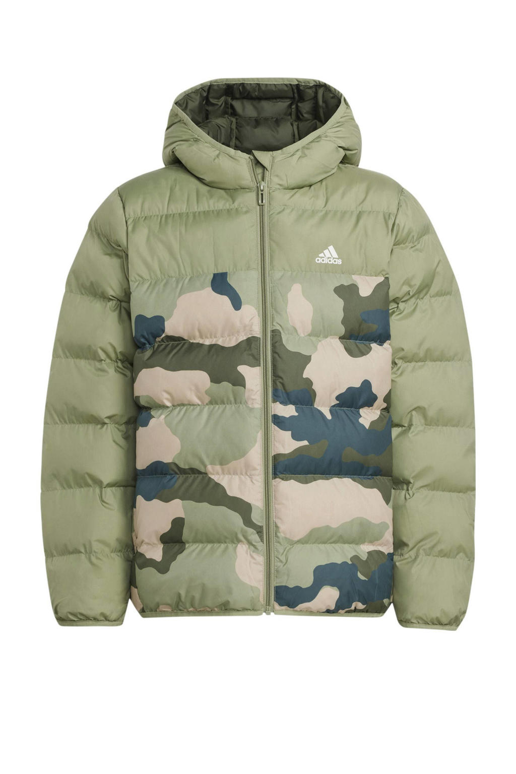 Lichtgroen, groen en roze jongens en meisjes adidas Sportswear jack van polyester met camouflageprint, lange mouwen, capuchon en ritssluiting