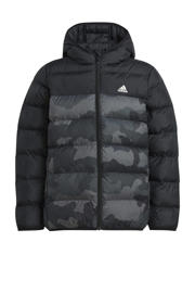 thumbnail: Zwarte jongens en meisjes adidas Sportswear jack van polyester met camouflageprint, lange mouwen, capuchon en ritssluiting