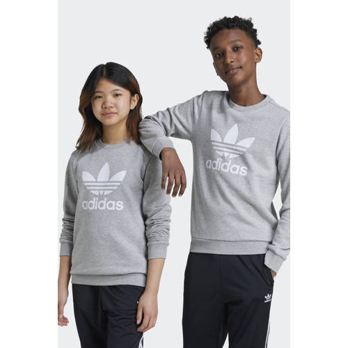 Adidas Originals sweater grijs melange Trui Jongens Meisjes Katoen Ronde hals 164