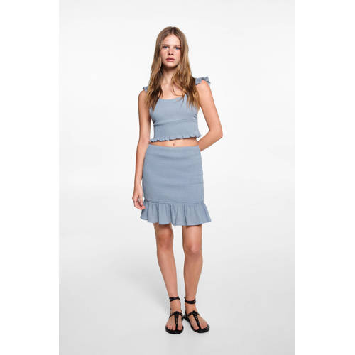 MANGO TEENS crop top lichtblauw Meisjes Katoen Ronde hals Effen 158(XS)