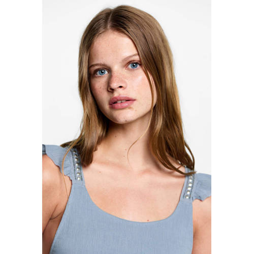 MANGO TEENS crop top lichtblauw Meisjes Katoen Ronde hals Effen 158(XS)