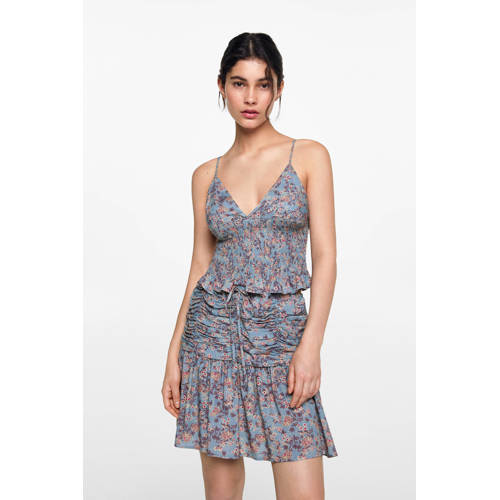 MANGO TEENS a-lijn rok lichtblauw Meisjes Viscose Bloemen 168(M)