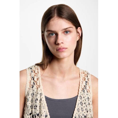 MANGO TEENS gehaakt gilet beige Meisjes Polyester Openvallende hals Effen 168(M)