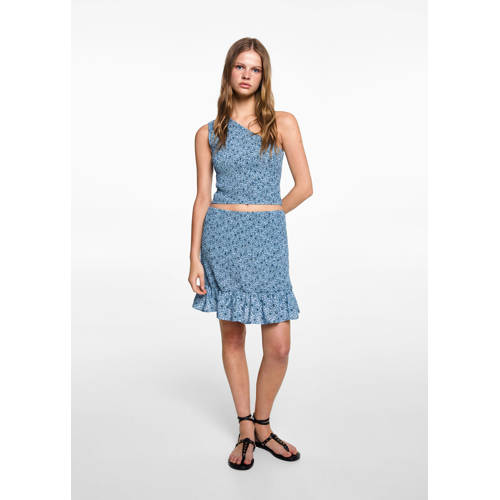 MANGO TEENS one shoulder crop top met all over print lichtblauw All over print 158(XS)