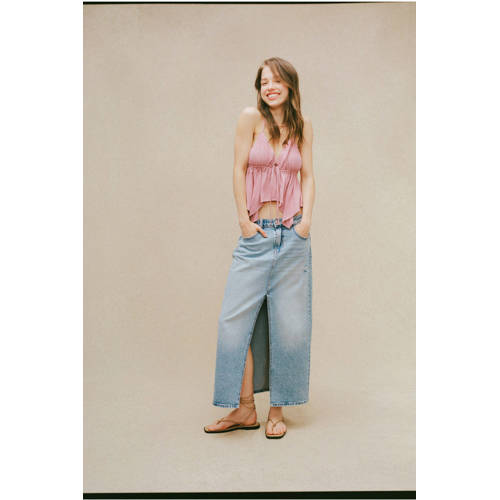 MANGO TEENS denim; spijkerrok medium blue denim Blauw Effen 164(S)