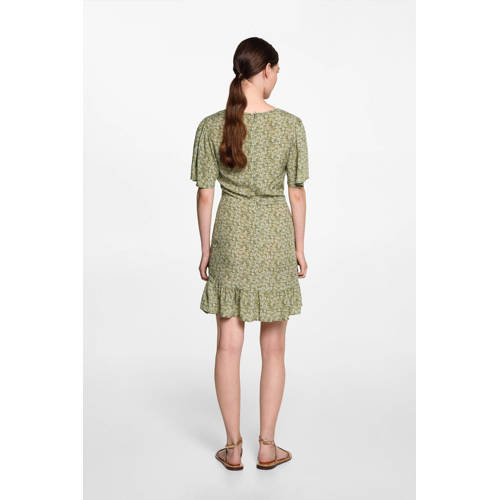 MANGO TEENS jurk groen Meisjes Viscose V-hals All over print 23