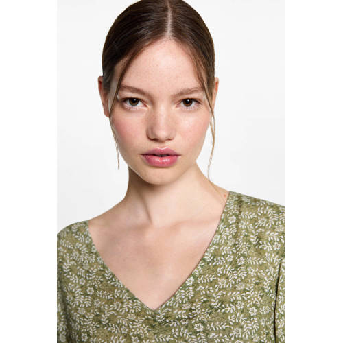 MANGO TEENS jurk groen Meisjes Viscose V-hals All over print 23