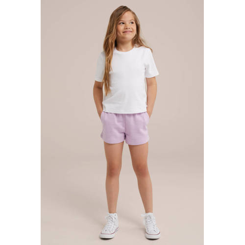 WE Fashion T-shirt wit Paars Meisjes Katoen Ronde hals Effen 134 140