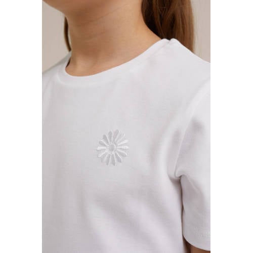 WE Fashion T-shirt wit Paars Meisjes Katoen Ronde hals Effen 134 140