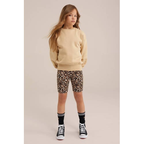 WE Fashion slim fit cycling short biker short met dierenprint bruinb zand Korte broek Meisjes Viscose 158 164