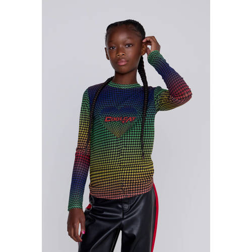 Coolcat Longsleeve Rainbow Mesh Top Multi Pied de Poule
