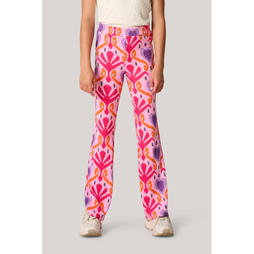 Shoeby high waist flared broek met all over print roze Meisjes Polyester 110 116