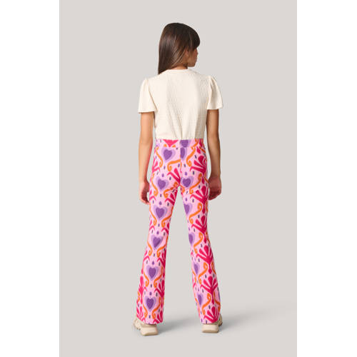 Shoeby high waist flared broek met all over print roze Meisjes Polyester 110 116