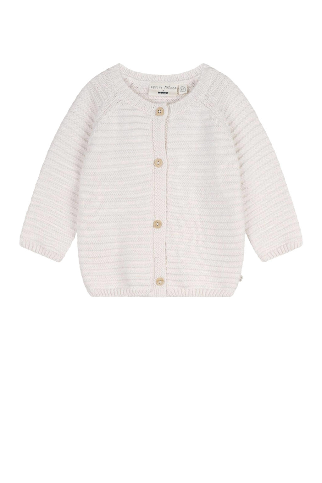 Witte meisjes Petite Maison vest grof gebreid van katoen met effen, lange mouwen, ronde hals en knoopsluiting