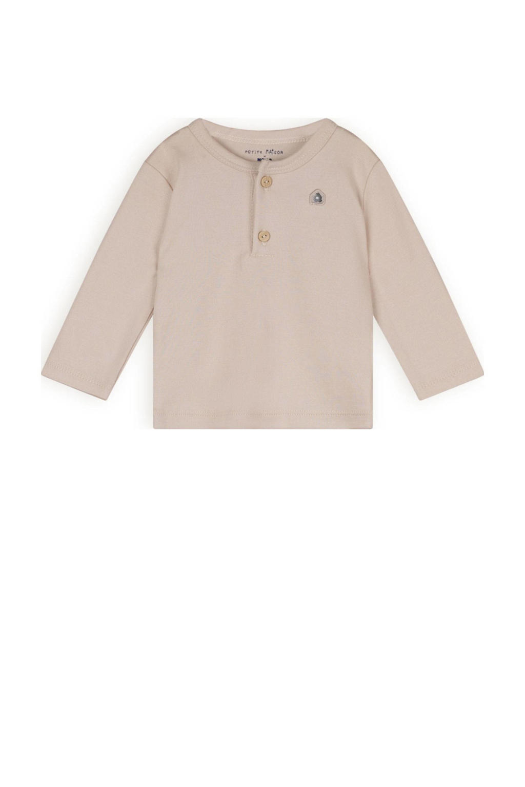 Beige meisjes Petite Maison baby longsleeve Ko van katoen met effen, lange mouwen, ronde hals en knoopsluiting