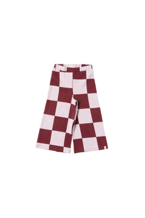 geruite wide leg broek wijnrood/roze