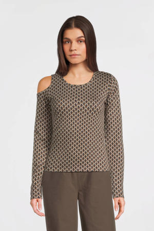 longsleeve met all over print beige/zwart