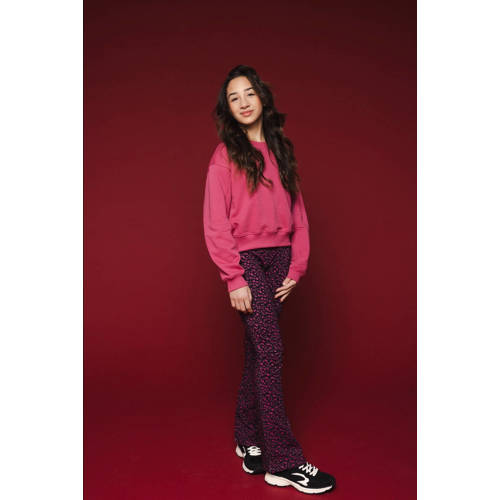 LOOXS 10sixteen flared broek met all over print roze zwart Meisjes Stretchkatoen 152