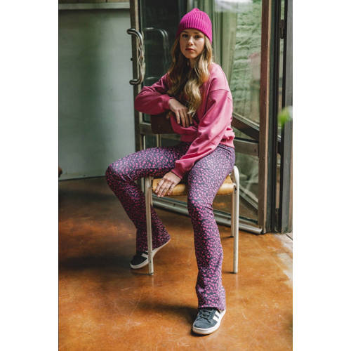 LOOXS 10sixteen flared broek met all over print roze zwart Meisjes Stretchkatoen 152