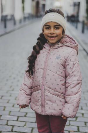 gewatteerde winterjas met all over print roze
