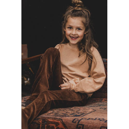 LOOXS little sweater met backprint bruin Meisjes Stretchkatoen Ronde hals 110