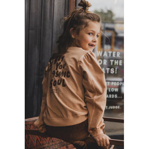 LOOXS little sweater met backprint bruin Meisjes Stretchkatoen Ronde hals 110