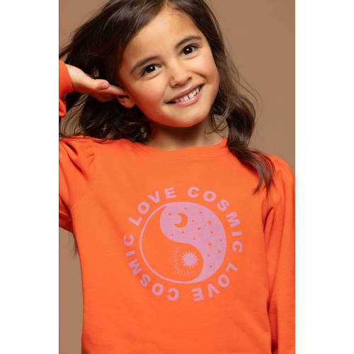 LOOXS little sweater met printopdruk oranje Meisjes Stretchkatoen Ronde hals 104