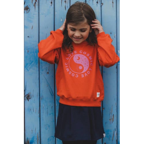 LOOXS little sweater met printopdruk oranje Meisjes Stretchkatoen Ronde hals 104