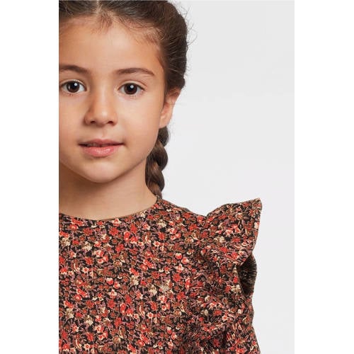 LOOXS little gebloemde jurk oranje Meisjes Polyester Ronde hals Bloemen 134