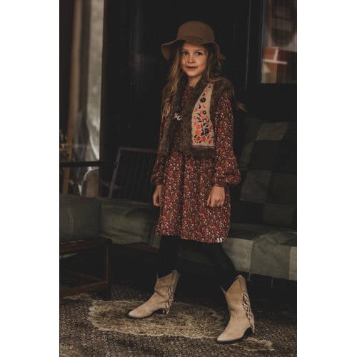 LOOXS little gebloemde jurk oranje Meisjes Polyester Ronde hals Bloemen 134