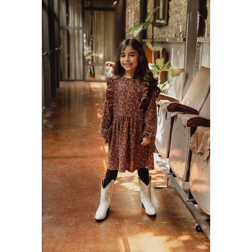 LOOXS little gebloemde jurk oranje Meisjes Polyester Ronde hals Bloemen 134