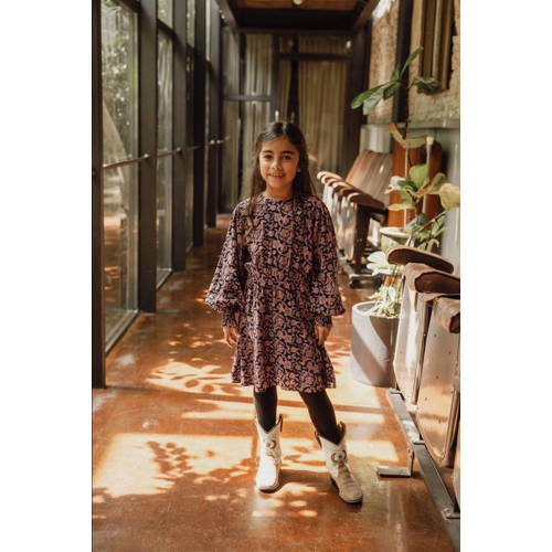 LOOXS little jurk met all over print paars Meisjes Viscose Ronde hals All over print 128