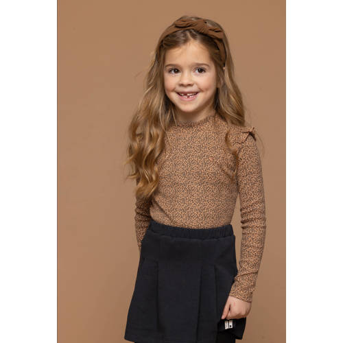 LOOXS little longsleeve met all over print bruin Meisjes Stretchkatoen Ronde hals 98