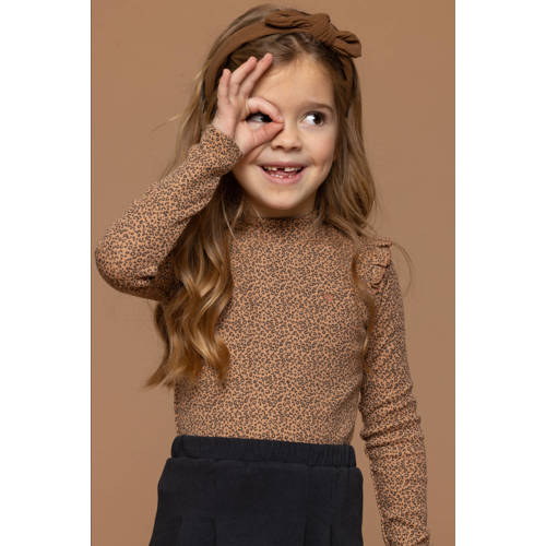 LOOXS little longsleeve met all over print bruin Meisjes Stretchkatoen Ronde hals 98