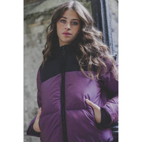 LOOXS 10sixteen gewatteerde jas paars zwart Meisjes Polyester Capuchon 128