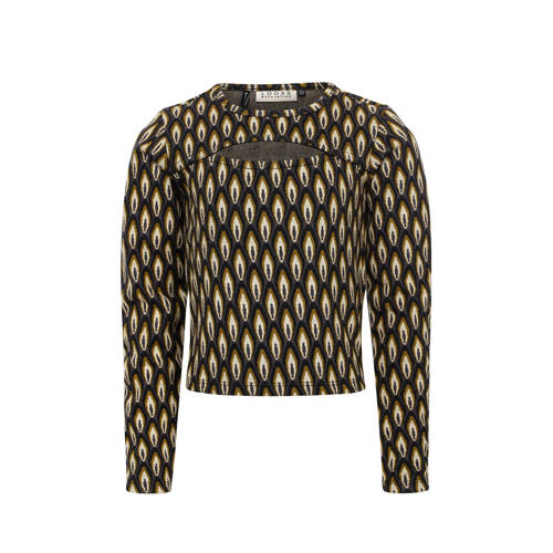 LOOXS 10sixteen top met all over print en open detail mosgoen/zwart Groen Meisjes Stretchkatoen Ronde hals - maat 164 afbeelding