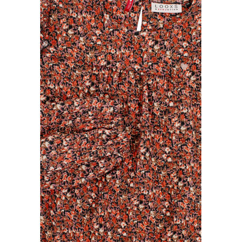 LOOXS little gebloemde top oranje Meisjes Polyester Ronde hals Bloemen 134