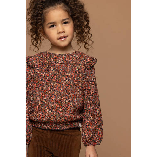LOOXS little gebloemde top oranje Meisjes Polyester Ronde hals Bloemen 134