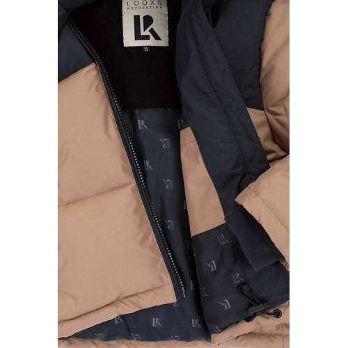 LOOXS 10sixteen gewatteerde jas beige zwart Meisjes Polyester Capuchon 128