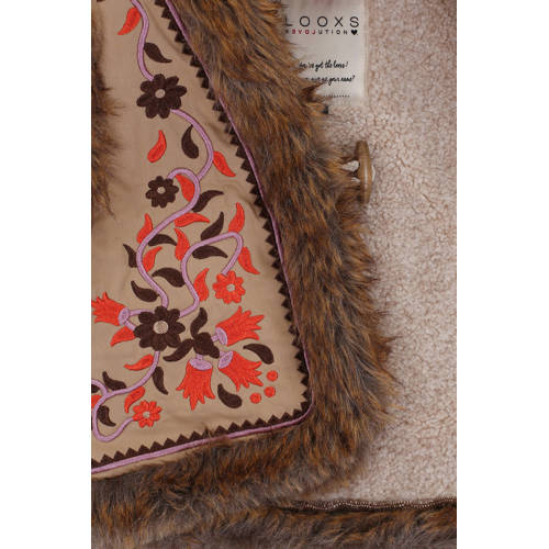 LOOXS little imitatiebont gilet met printopdruk bruin Printopdruk 104 110