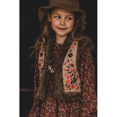 LOOXS little imitatiebont gilet met printopdruk bruin Printopdruk 104 110